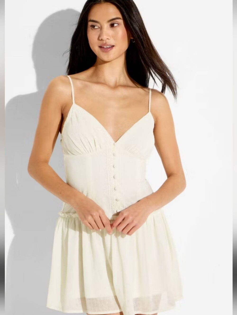 NWT Wild Fable Cream Lace-Trim Drop-Waist Mini Slip Boho Dress Women's Size M
